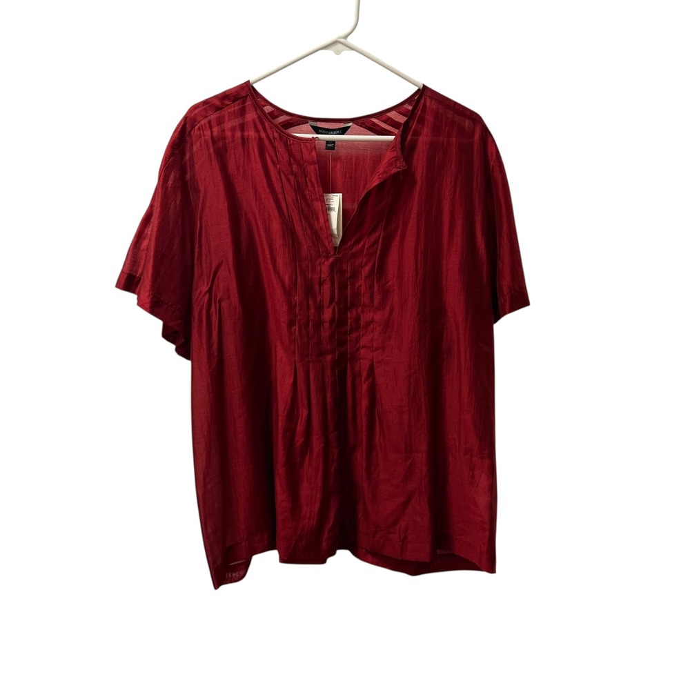 Banana Republic Women XL V-Neck Pleated Short Sleeve Top Blouse